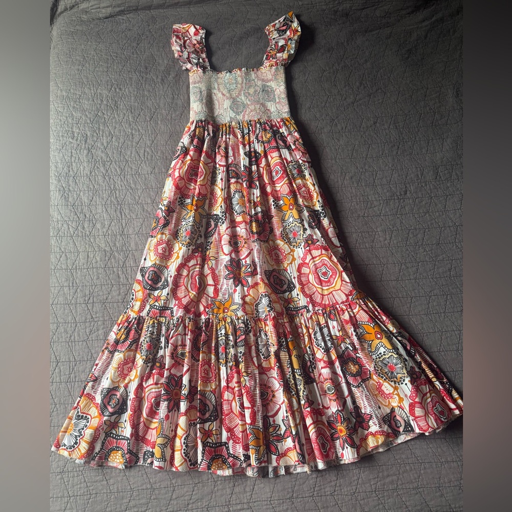 NWT BTB Los Angeles Smocked 100% cotton Flutter Sleeve Maxi Dress Size medium - Picture 4 of 16